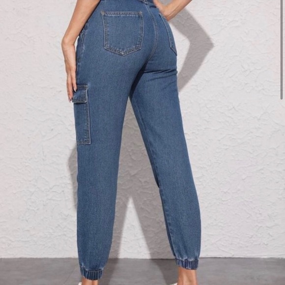 New! High waist Jean joggers w/ Front Tie - Picture 3 of 7